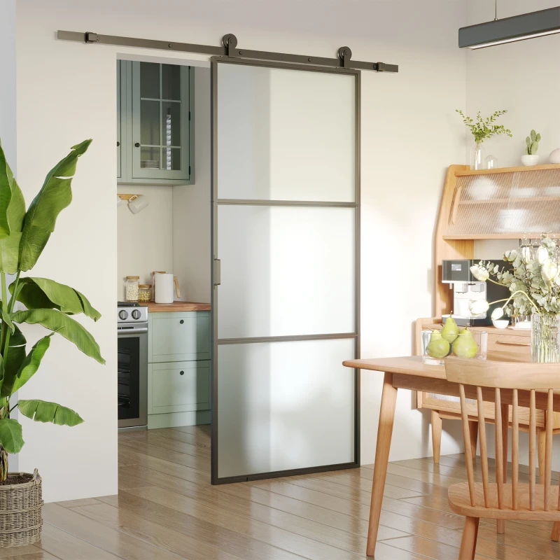 HOMCOM 200CM Quincaillerie porte coulissante, rail porte coulissante de 100 cm de large, épaisseur 35-45 mm, charge 100 kg