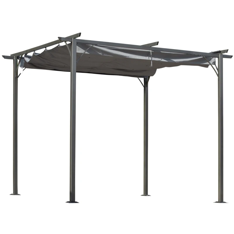 Outsunny 3 x 3(m) Metal Retractable Pergola, Garden Gazebo Metal Pergola Canopy Outdoor Sun Shade Shelter for Party BBQ, Grey