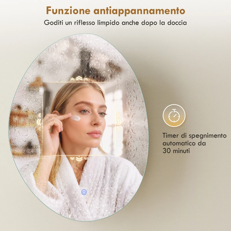 HOMCOM Armadietto Bagno LED, Anti-Appannamento, Illuminazione Dimmerabile 3 Colori, Bianco, da Parete