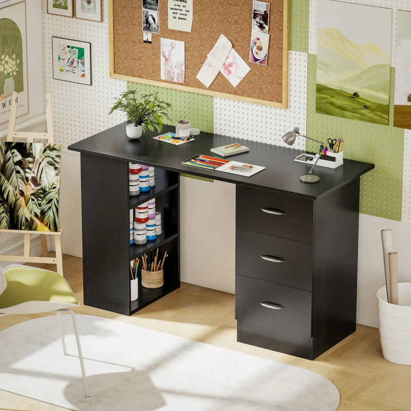 HOMCOM Computer Desk with Drawers, Home Office Desk, Writing Table, PC Workstation with 3 Storage Shelves for Working, Study, 120 x 49 x 72 cm, Black