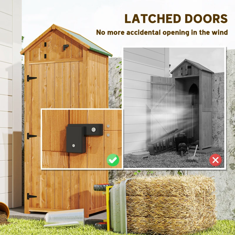 Outsunny Garden Shed Vertical Utility 3 Shelves Shed Wood Outdoor Garden Tool Storage Unit Storage Cabinet, 77 x 54.2 x 179cm - Natural(m-7)