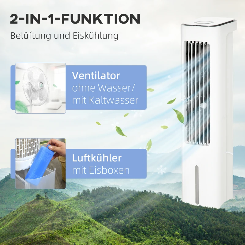 HOMCOM 2 in 1 Luftkühler mit Wasserkühlung 5L Wassertank, 12h Timer, für 20 ㎡