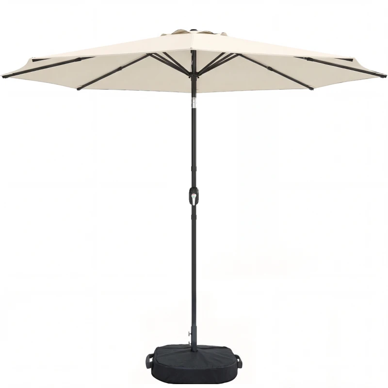Outsunny 2.7 m Garden Parasol Umbrella with Cross Base and Sandbag, Retractable Ribs, Outdoor Table Market Umbrella, Cream White
