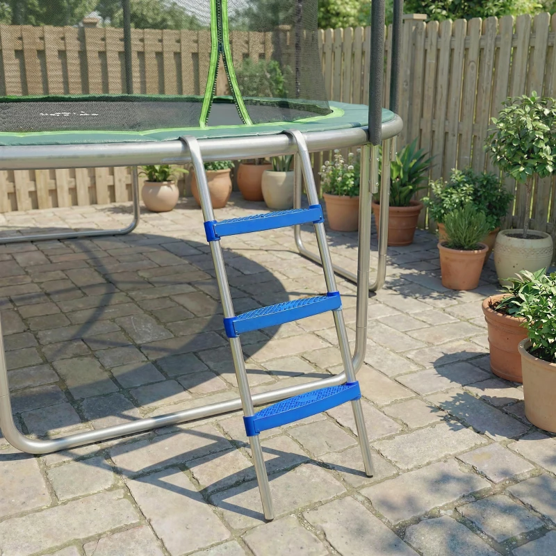SPORTNOW Trampoline Ladder, 3-Steps with Horizontal Wide Steps, Universal Hook, Galvanised Steel Frame, 150kg Load Capacity