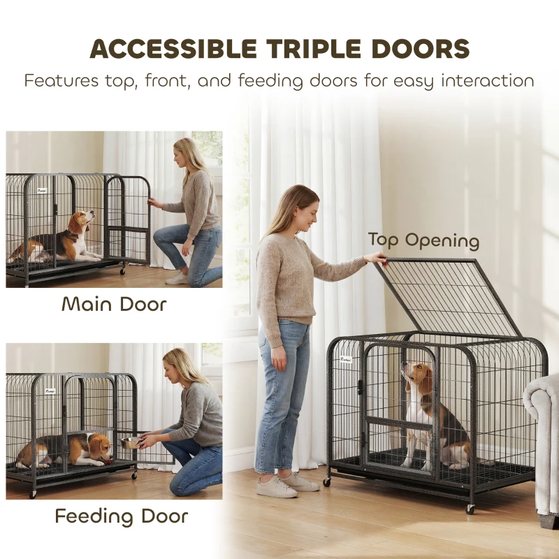 PawHut Heavy Duty Dog Crate,93 x 58 x 76 cm, Large Dog Cage for Small to Medium Breeds