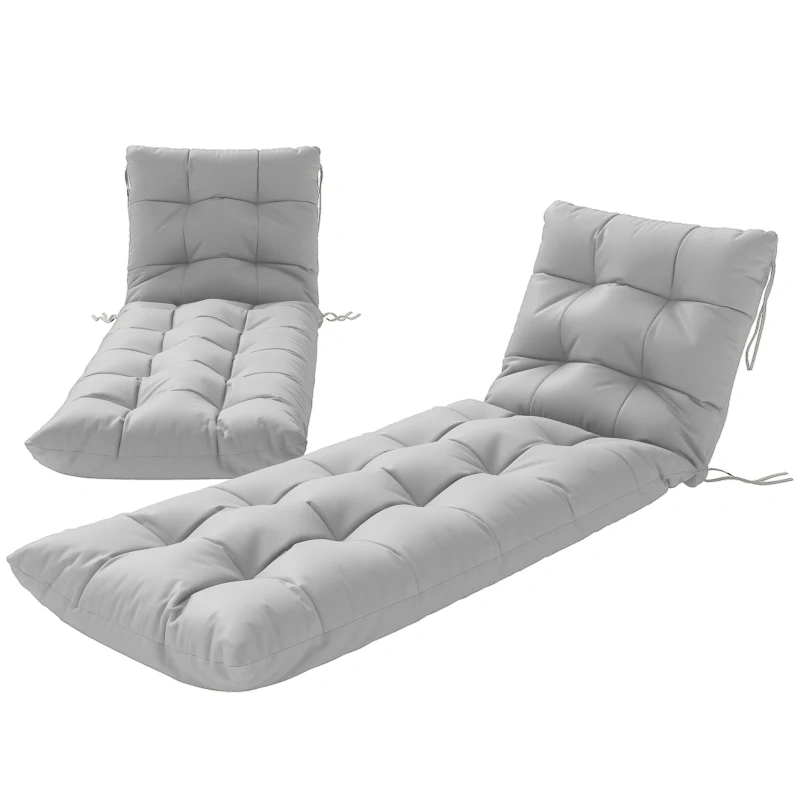 Outsunny Set de 2 perne pentru șezlong 180x55 cm Perne pentru scaune de grădină groase UPF30+ cu 4 benzi Gri Deschis