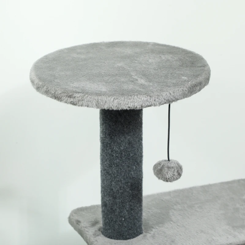 PawHut Albero per Gatti Multilivello Alto 103 cm con Pali Tiragraffi in Sisal, Casetta e Pallina in Peluche, Grigio