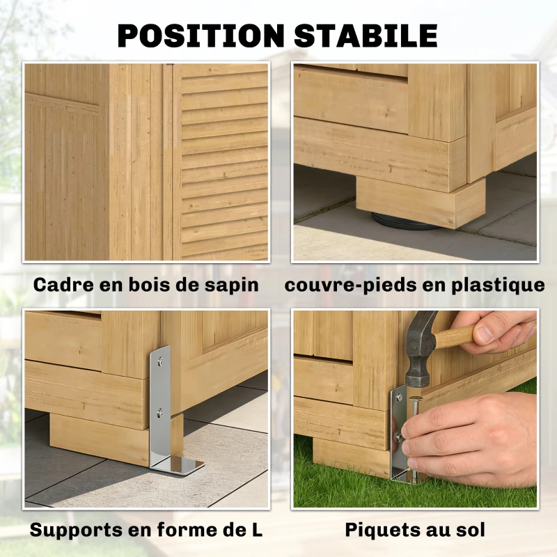 Outsunny Abri de jardin Armoire de jardin pour outils avec Étagères et Fenêtres en Acrylique, 128 x 57,5 x 197 cm marron clair