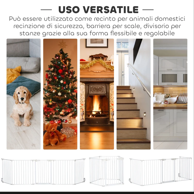 PawHut Cancellino per Cani Regolabile e Pieghevole con Chiusura Automatica e Blocco, 300x74.5 cm, Bianco