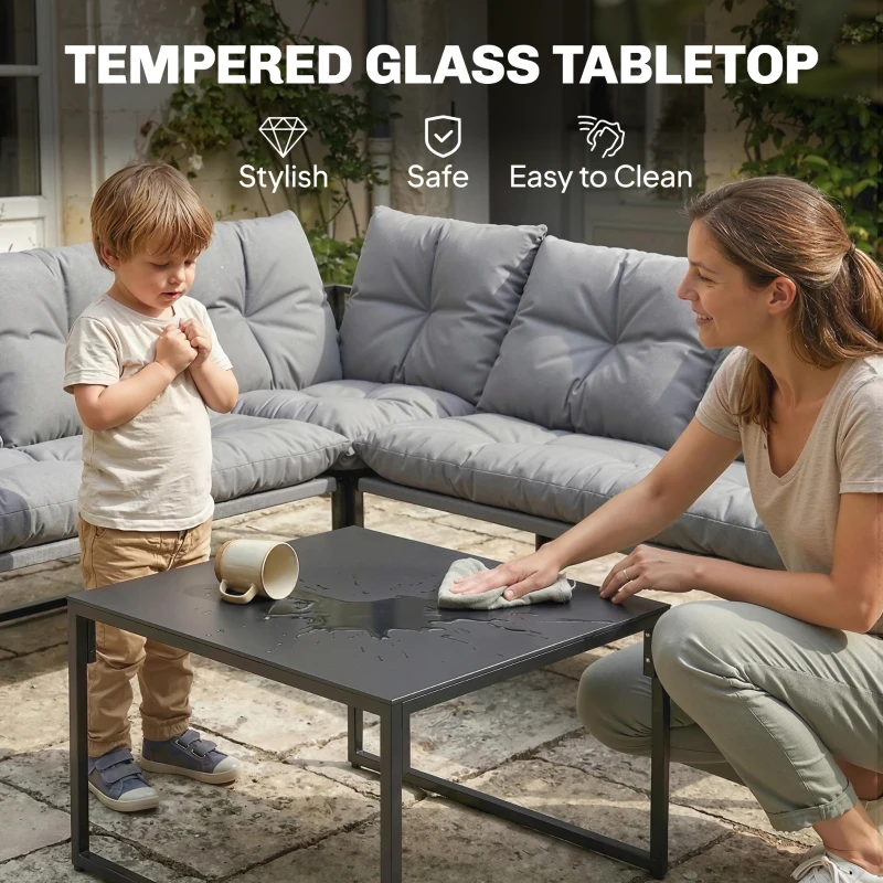 Outsunny 4 Piece Garden Furniture Set with Thick Cushions and Coffee Table, Patio Conversation Set for Porch, Balcony, Deck, Grey