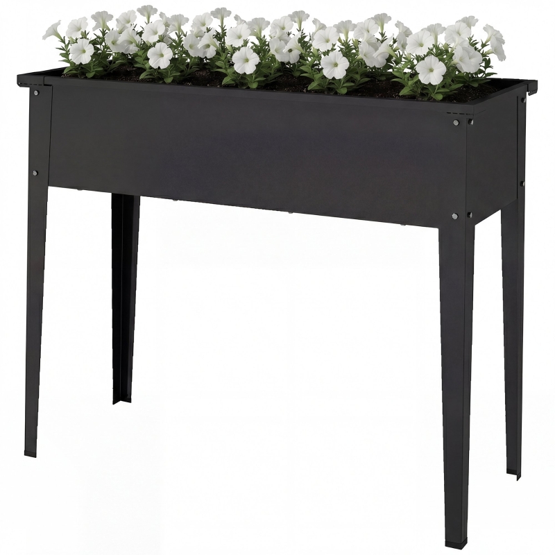 Outsunny Potager sur Pieds en Métal, Jardinière Surélevée 80L avec bords arrondis, Trou de Drainage, 100 x 40 x 80 cm, Noir