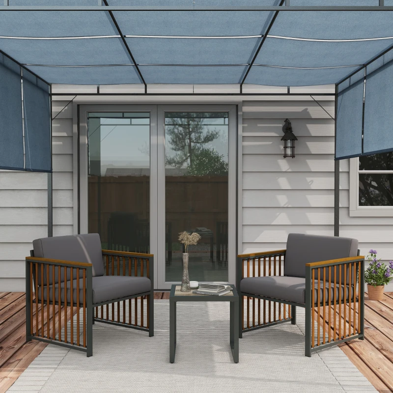 Outsunny Ensemble de meubles de jardin 3 pièces avec 2 fauteuils + 1 table basse carrée coussins inclus