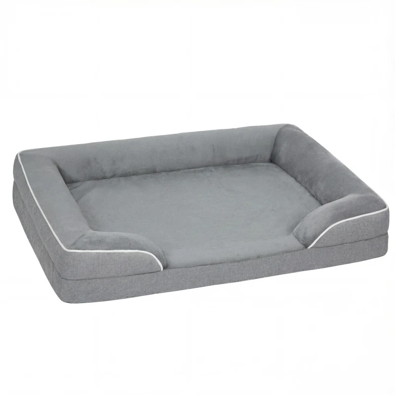 PawHut Cama para Perros Medianos Cama para Gatos con Base Antideslizante Funda Extraíble y Lavable 91,5x68,5x16,5 cm Gris