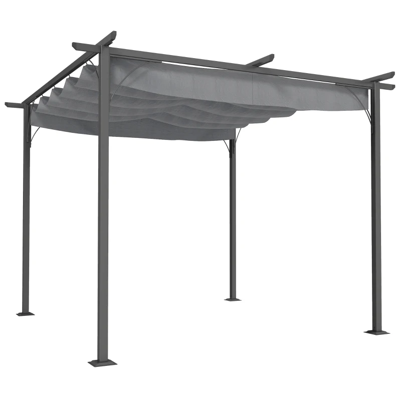 Outsunny Pergola rétractable 3L x 3l x 2,30H m structure métal époxy anticorrosion, toile polyester haute densité incluse gris