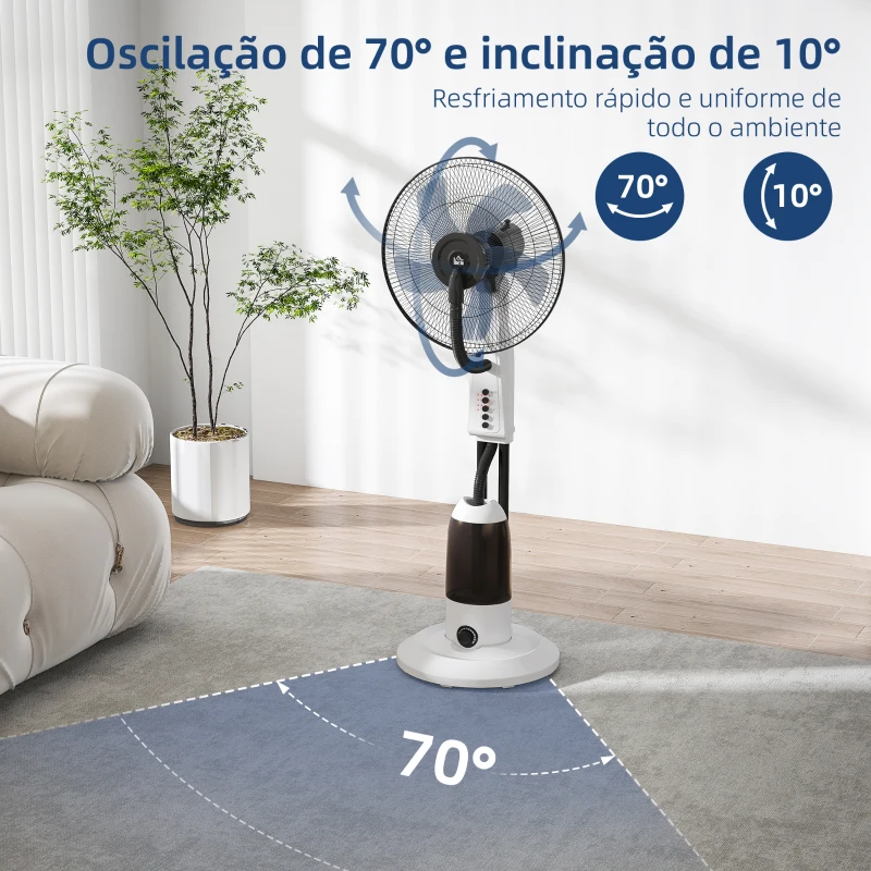 HOMCOM Ventoinha de Pé com Nebulizador Oscilante 3 Velocidades e 5 Lâminas Potência 90W Depósito 2,8L  Ø44,5x120cm Preto