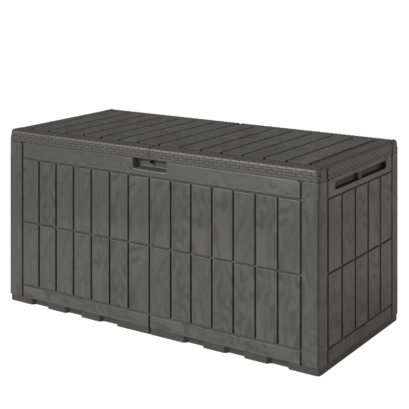Outsunny 440L Garden Storage Box, Waterproof & UV Resistant Resin Deck Box with Lockable Lid, Pneumatic Gas Rods, Side Handles