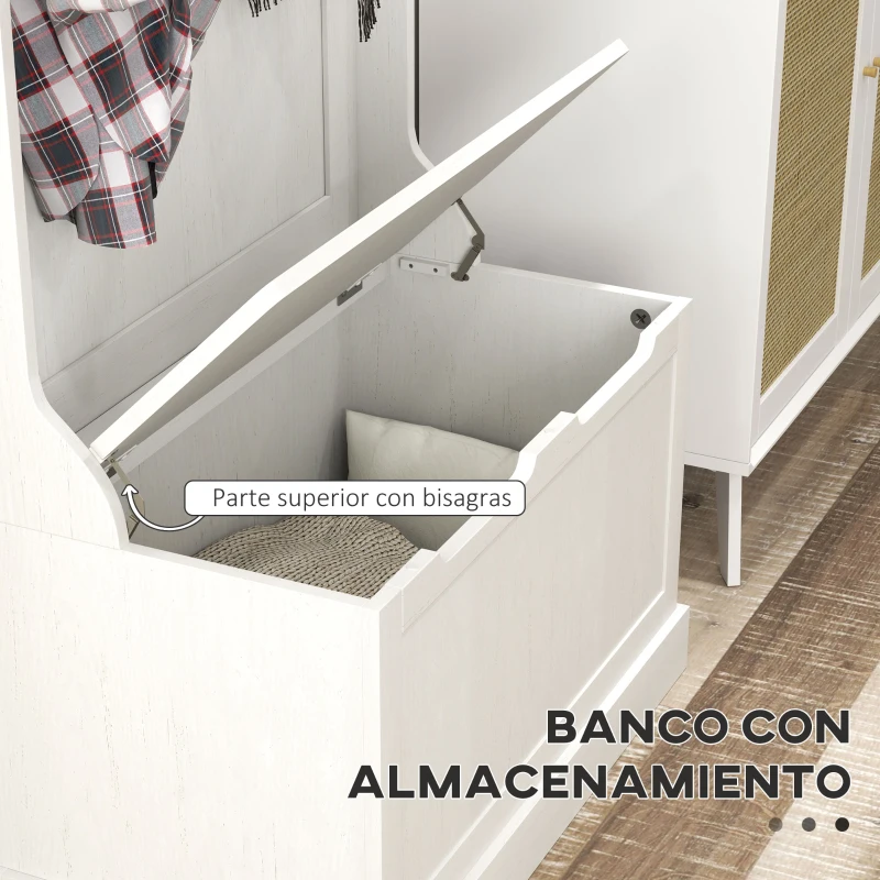 HOMCOM Perchero Zapatero con Banco de Almacenamiento 4 Ganchos Estilo Moderno 71,5x39,5x170 cm Blanco
