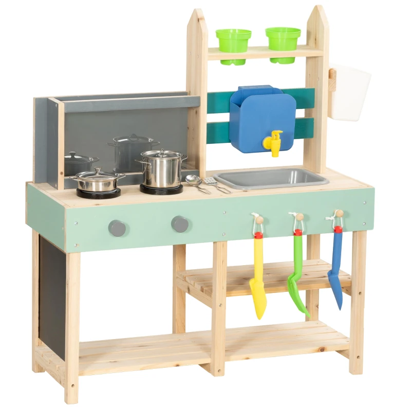 AIYAPLAY Mud Kitchen with Working Faucet, Kids Play Kitchen with Flower Pots, Kitchen Accessories, Planting Tools, Blue