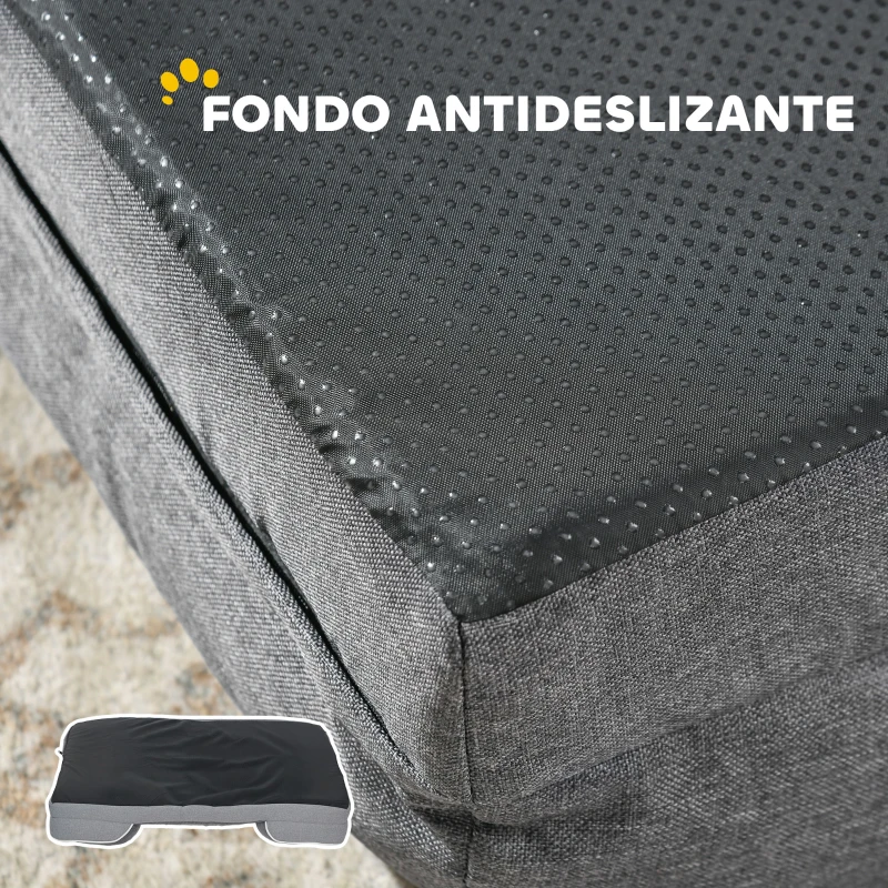 PawHut Cama para Perros Medianos Cama para Gatos con Base Antideslizante Funda Extraíble y Lavable 91,5x68,5x16,5 cm Gris