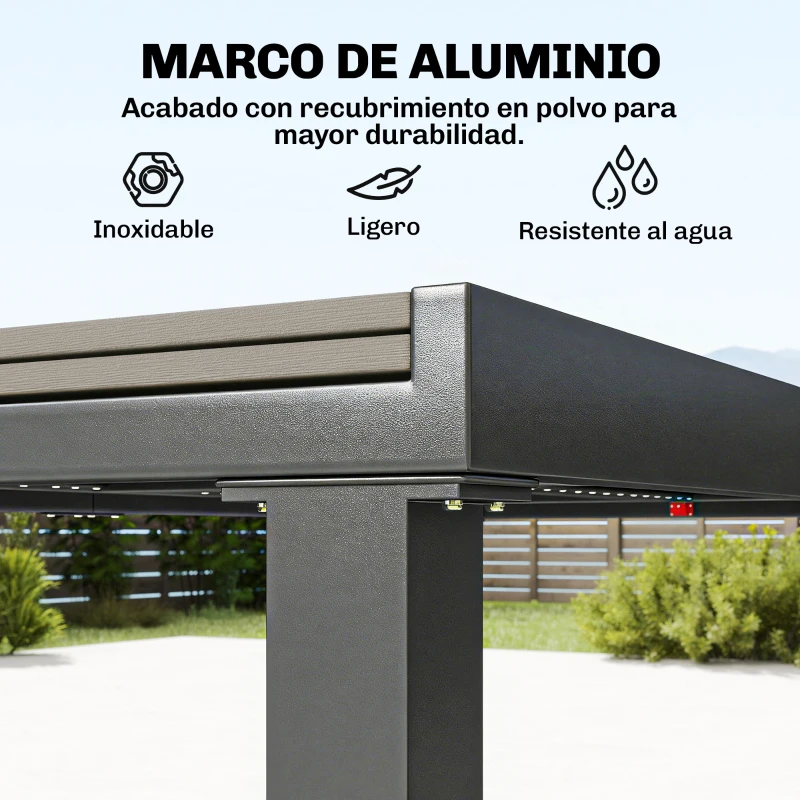 Outsunny Conjunto de Mesa y Sillas Jardín con Mesa Extensible Marco de Aluminio 8 Sillas y Tablero de Lamas de Madera Plástica