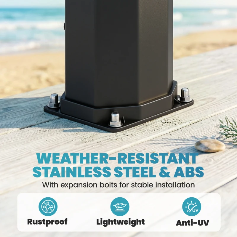 Outsunny Duș Solar Grădină 60L cu Cap de Duș, Duș de Mână, Robinet pentru Picioare și Temperatura Reglabilă Max. 60 °C pentru Piscină Negru