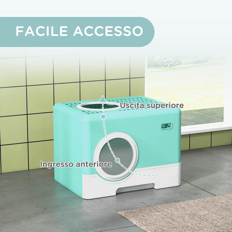 PawHut Lettiera per Gatti con Coperchio e Paletta, Doppio Ingresso e Vassoio Estraibile, 52x41x38.5 cm, Verde