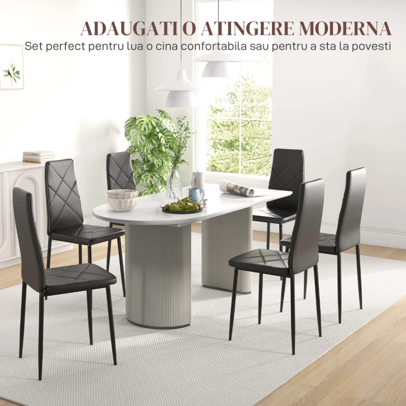 HOMCOM Set de 6 scaune de bucătărie moderne, cu spătar înalt din piele ecologică și oțel, 41x50x97 cm, negru