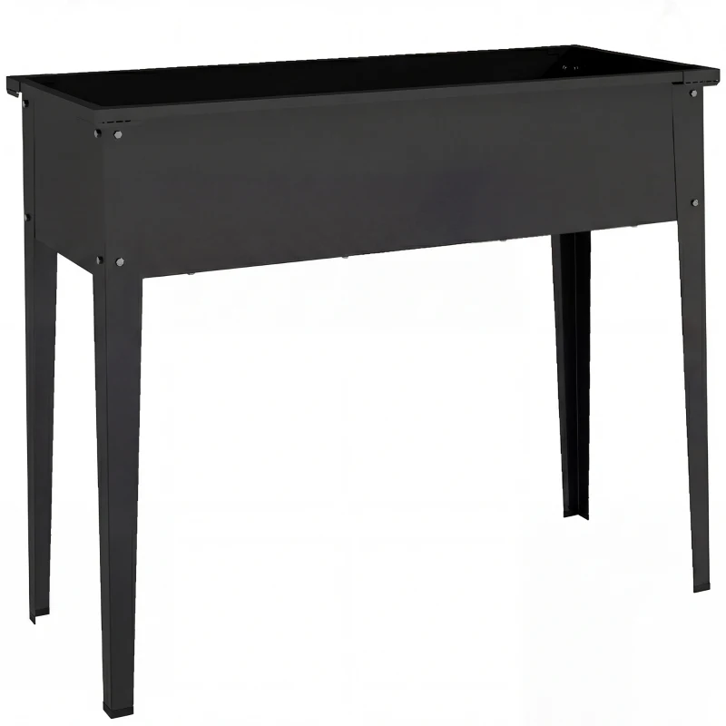 Outsunny Potager sur Pieds en Métal, Jardinière Surélevée 80L avec bords arrondis, Trou de Drainage, 100 x 40 x 80 cm, Noir