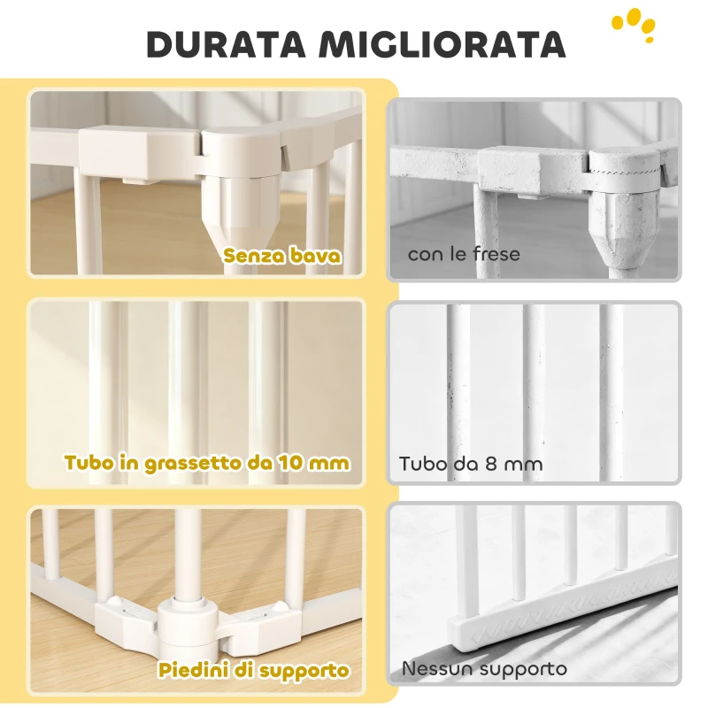 PawHut Recinto per Cani a 8 Pannelli Modulabili con Chiusura Automatica, in Acciaio e ABS, 61x3x75 cm, Bianco