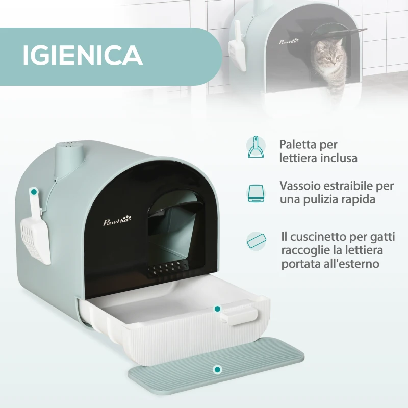 PawHut Lettiera per Gatti Chiusa con Filtri, Paletta e Vassoio, Struttura in PP, 43x44x47cm, Verde