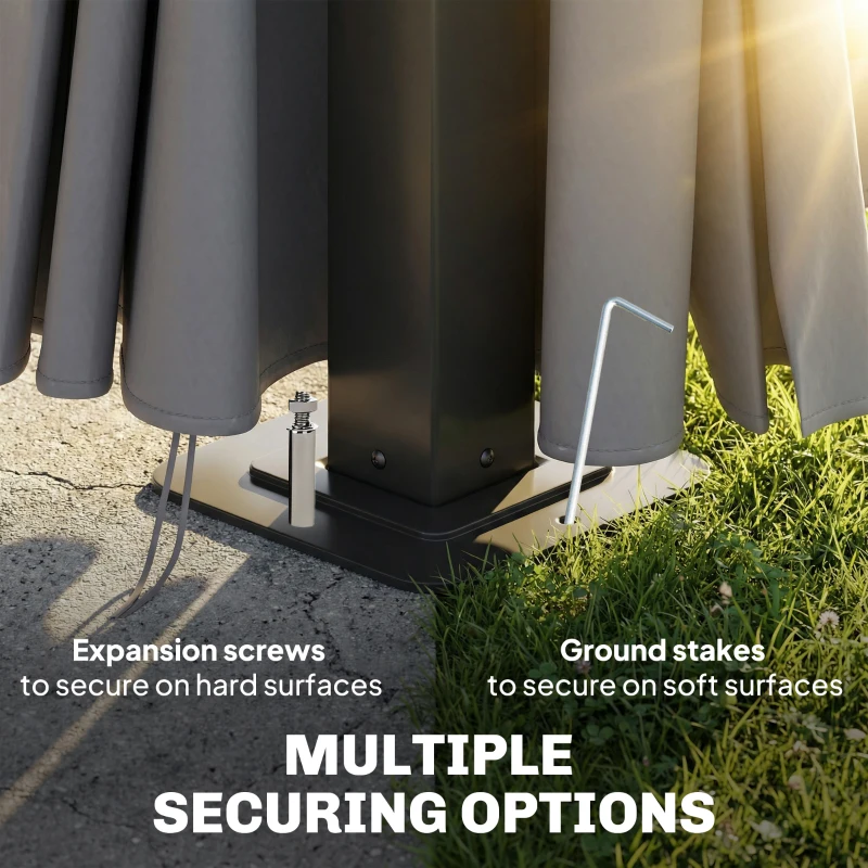 Outsunny Pawilon ogrodowy ok. 3,6x3m aluminiowy pawilon z 6 mm poliwęglanowym dwuwarstwowym dachem moskitierą 4 bocznymi panelami ciemnoszary