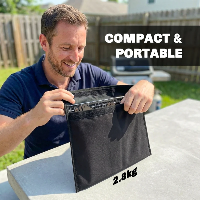 Outsunny 2-In-1 Portable BBQ Grill and Camping Fire Pit, Tabletop Charcoal Barbecue Grill with Gripper, Gloves and Carry Bag