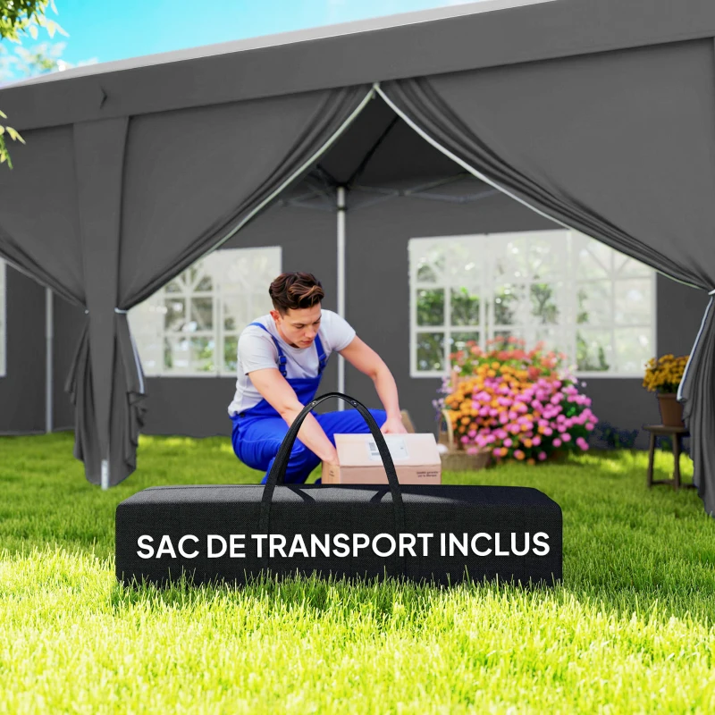 Outsunny Tonnelle de Jardin Barnum Pliant Côtés Amovibles Structure en Acier Renforcée Sac de Transport 3x6m Gris Foncé