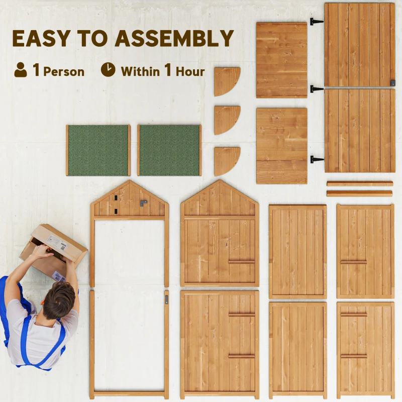 Outsunny Garden Shed Vertical Utility 3 Shelves Shed Wood Outdoor Garden Tool Storage Unit Storage Cabinet, 77 x 54.2 x 179cm - Natural(m-8)