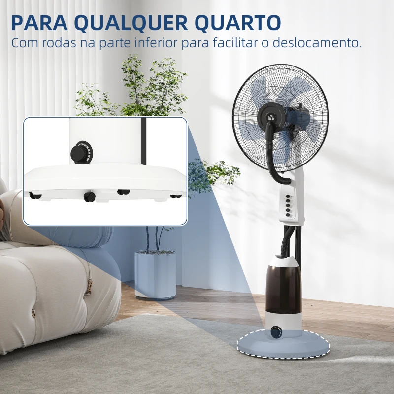 HOMCOM Ventoinha de Pé com Nebulizador Oscilante 3 Velocidades e 5 Lâminas Potência 90W Depósito 2,8L  Ø44,5x120cm Preto