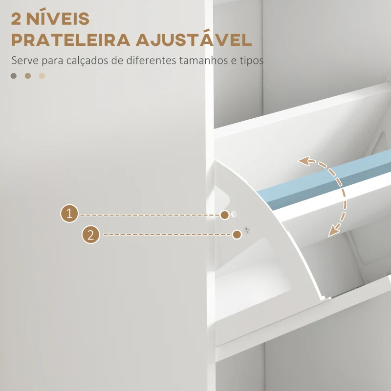 HOMCOM Sapateira Estreita com 3 Portas Basculantes e Prateleiras Ajustáveis para 15 Pares de Sapatos, Branco