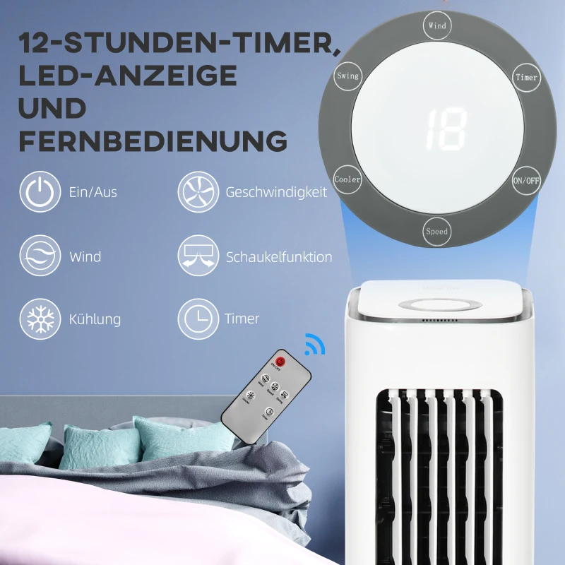 HOMCOM 2 in 1 Luftkühler mit Wasserkühlung 5L Wassertank, 12h Timer, für 20 ㎡