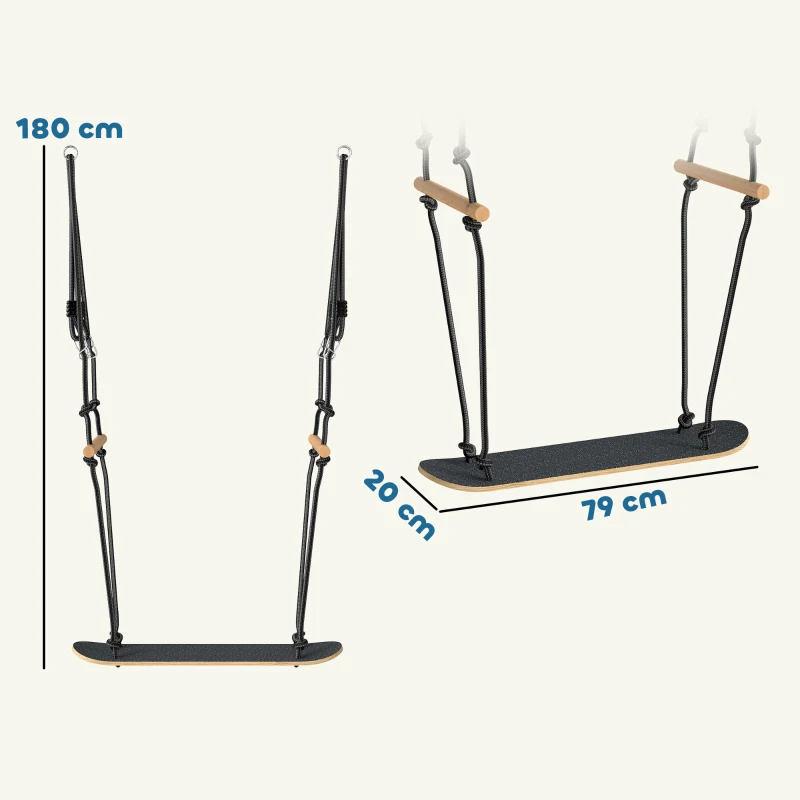 AIYAPLAY Balançoire skateboard pour enfants avec hauteur réglable, planche antidérapante, corde résistante aux intempéries, poignées Noir