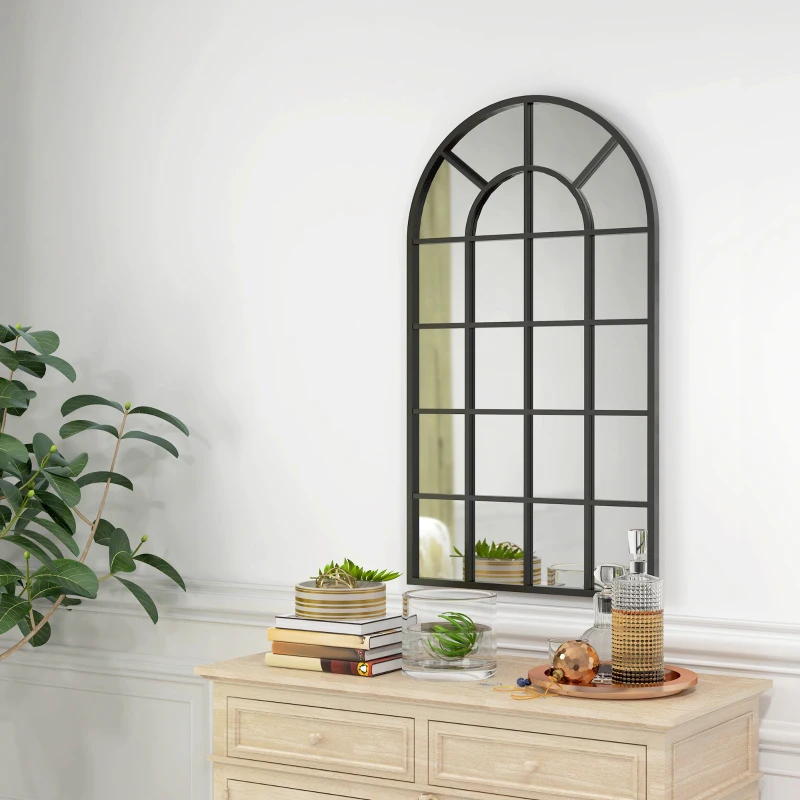 HOMCOM Miroir verrière arche style industriel fenêtre arcade métal 110 x 65 cm noir