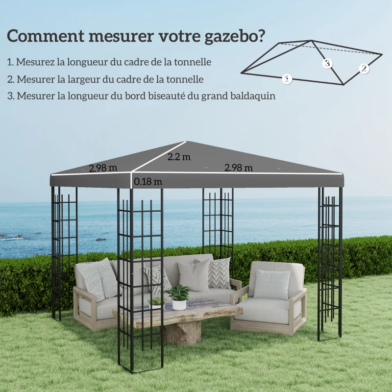 Outsunny Toile de rechange pour pavillon toile de tonnelle trous de drainage protection solaire UPF30+ 3 x 3 m gris foncé