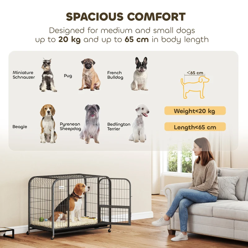 PawHut Heavy Duty Dog Crate,93 x 58 x 76 cm, Large Dog Cage for Small to Medium Breeds