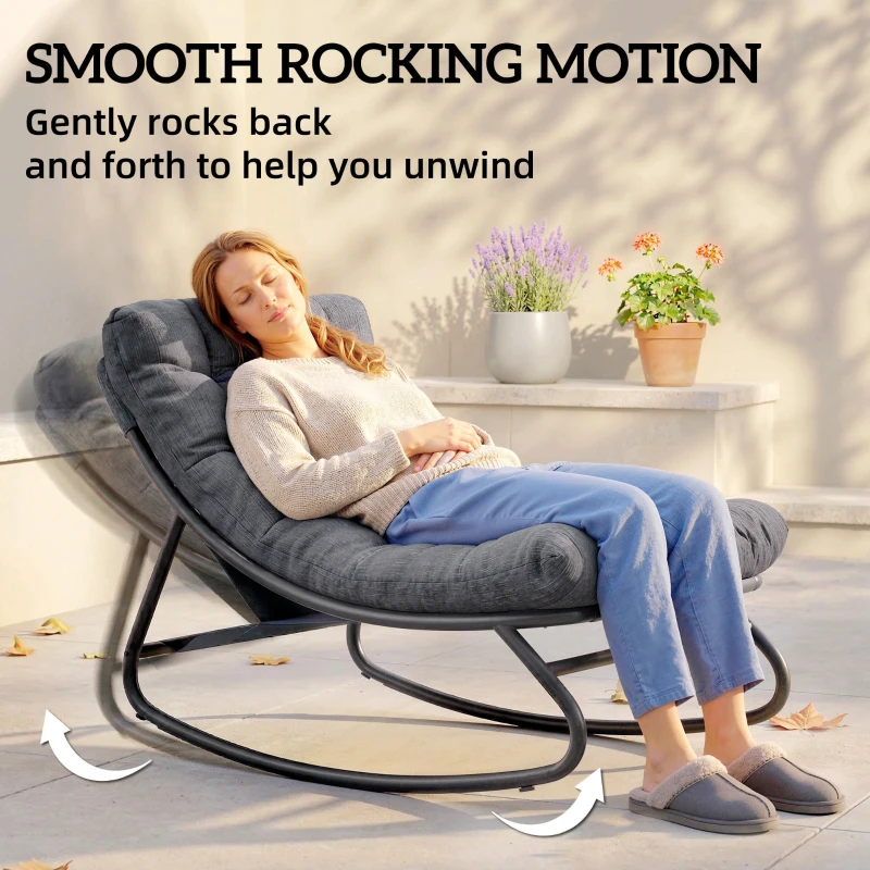 Outsunny Fotel bujany z szerokim siedziskiem z siatki i grubą poduszką, 101 x 66 x 63 cm, szary