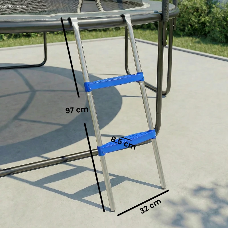 SPORTNOW Trampoline Ladder, 2-Steps with Horizontal Wide Steps, Universal Hook, Galvanised Steel Frame, 150kg Load Capacity