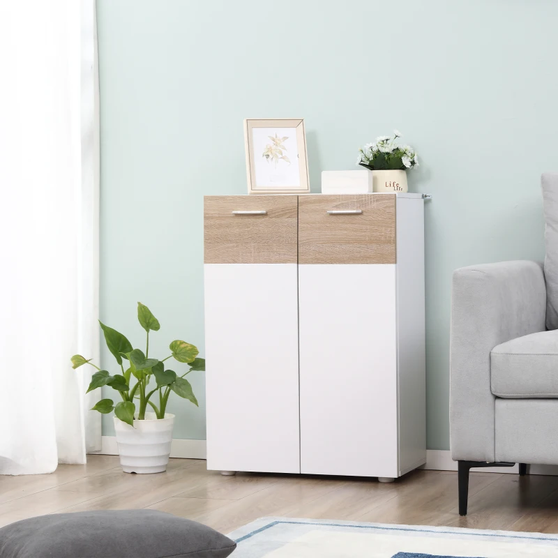 kleankin Meuble de rangement Armoire Commode pour Salle de Bain, Salon, Chambre Double Porte avec 2 étagères réglables en Bois Blanc etchêne Clair