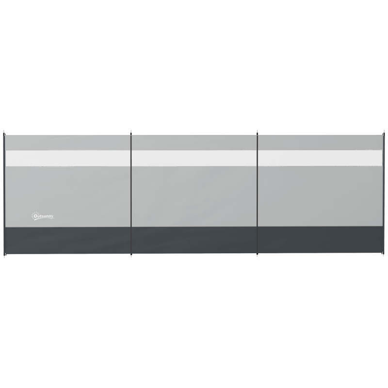 Outsunny Paraviento cortavientos de camping portátil plegable con bolsa de transporte y postes de acero dim. 440 cm x 140 cm gris claro