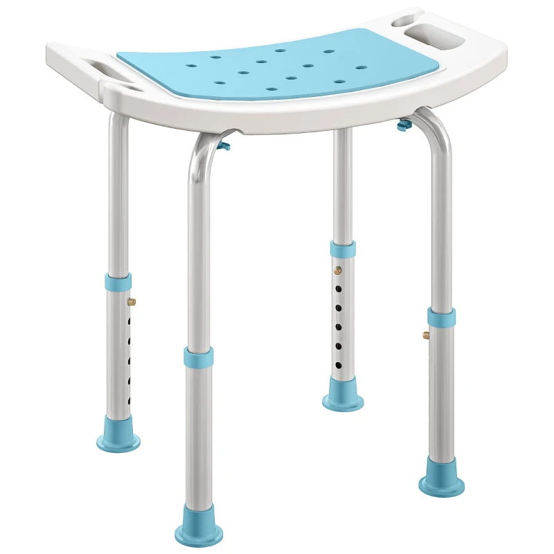 HOMCOM Shower Chair, Adjustable Height Shower Stool with Aluminium Frame and Non-Slip Feet, Bathtub Stool Seat with Padded Seat for Elderly Disabled Handicap, Turquoise
