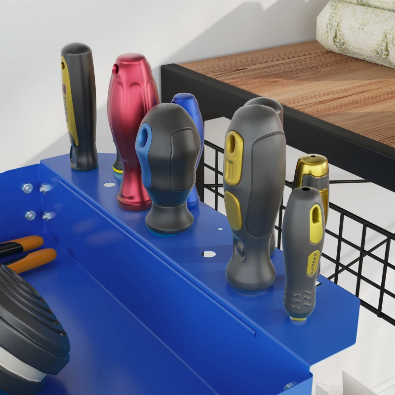 DURHAND Carrello Porta Attrezzi a 3 Livelli in Acciaio con Bordi Alti e 4 Ruote Girevoli, 83x35.3x76 cm, Blu