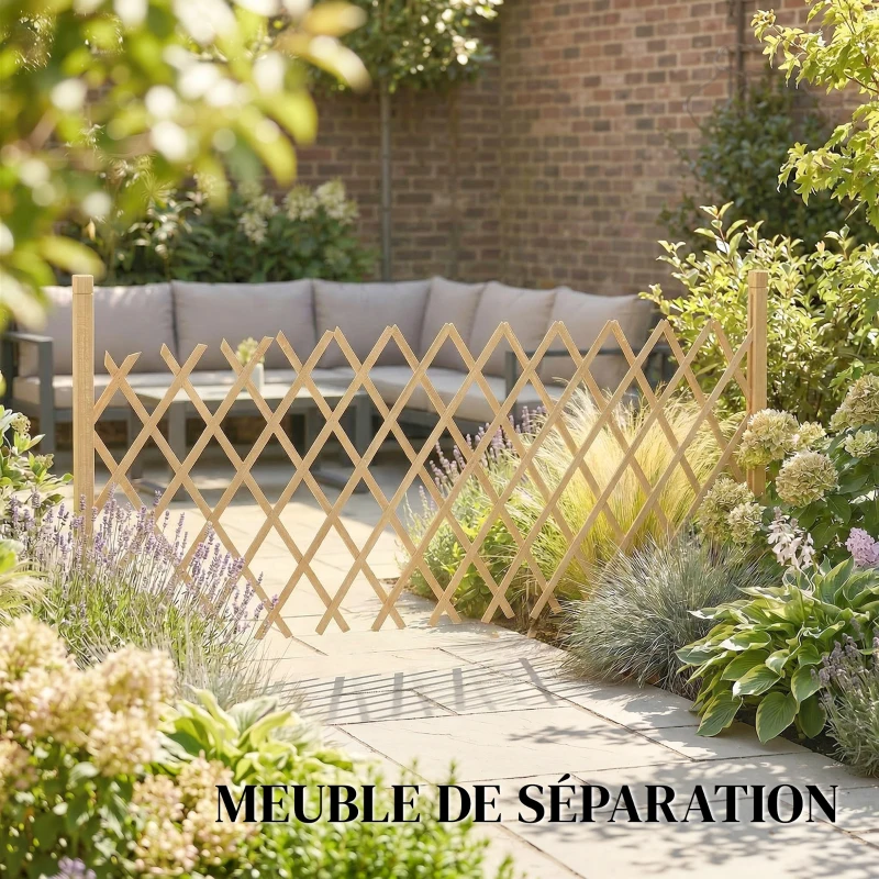 Outsunny Barriere Extensible en Bois de Sapin 180 cm, Base stable, pour Intérieur Extérieur Balcon Jardin, 180x30x90cm, Naturel