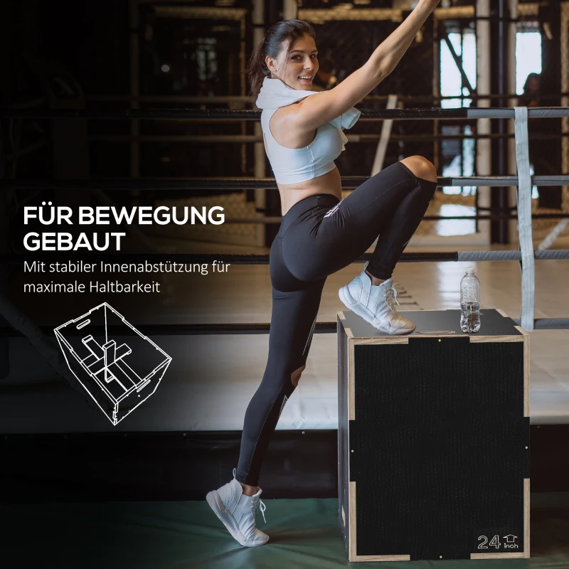 SPORTNOW Plyo-Box/Sprungbox, robust, 61 x 51 x 41 cm, Schwarz, Griff 10x3,5 cm, bis 120 kg