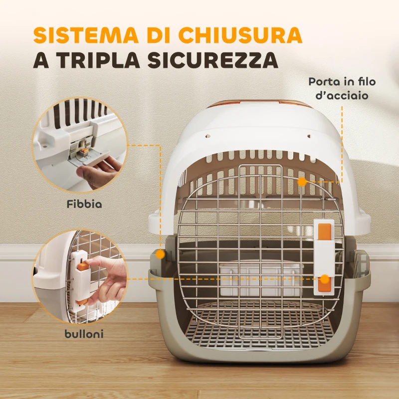 PawHut Trasportino per Gatti e Cani Piccoli Fino 4 kg in Plastica con Finestra Superiore, 49x32x31 cm, Grigio